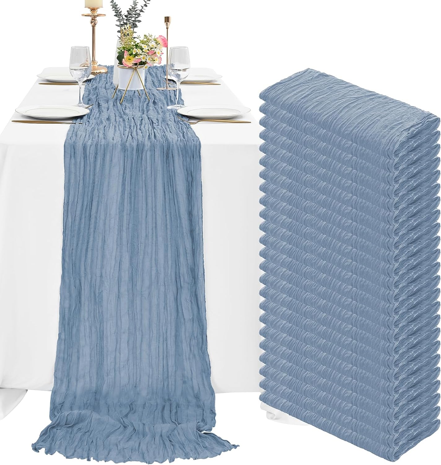 6 Pcs Sage Green Cheesecloth Table Runner 10FT, Gauze Table Runner for Wedding Reception Sheer Bridal Shower Birthday Party Boho Table Decoration, Rustic Romantic Wedding Runner