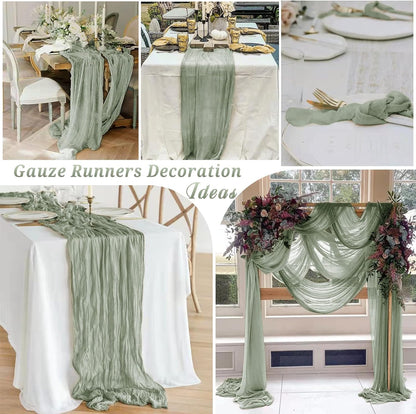 6 Pcs Sage Green Cheesecloth Table Runner 10FT, Gauze Table Runner for Wedding Reception Sheer Bridal Shower Birthday Party Boho Table Decoration, Rustic Romantic Wedding Runner