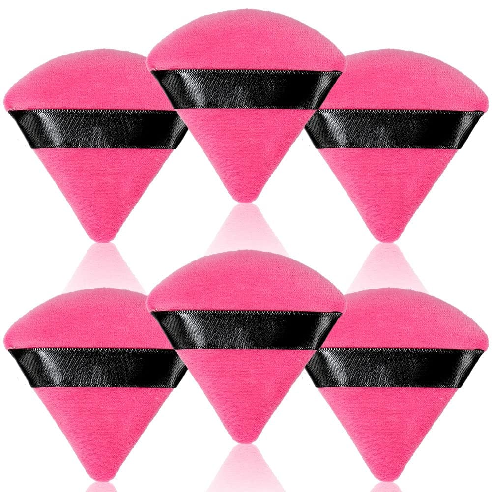 6 Pcs Soft Face Makeup Triangle Powder Puff,Beauty Loose Velour Puff with Strap,Under Eye Contouring Body Cosmetic Foundation Sponge Mineral Wet Dry Powder Puffs for Face Powder Tool (Rose Red) Health & Beauty > Personal Care > Cosmetics > Cosmetic Tools > Makeup Tools BrainKer A# 6 pcs Rose Red  