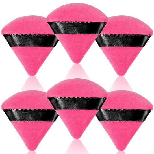 6 Pcs Soft Face Makeup Triangle Powder Puff,Beauty Loose Velour Puff with Strap,Under Eye Contouring Body Cosmetic Foundation Sponge Mineral Wet Dry Powder Puffs for Face Powder Tool (Rose Red) Health & Beauty > Personal Care > Cosmetics > Cosmetic Tools > Makeup Tools BrainKer A# 6 pcs Rose Red  