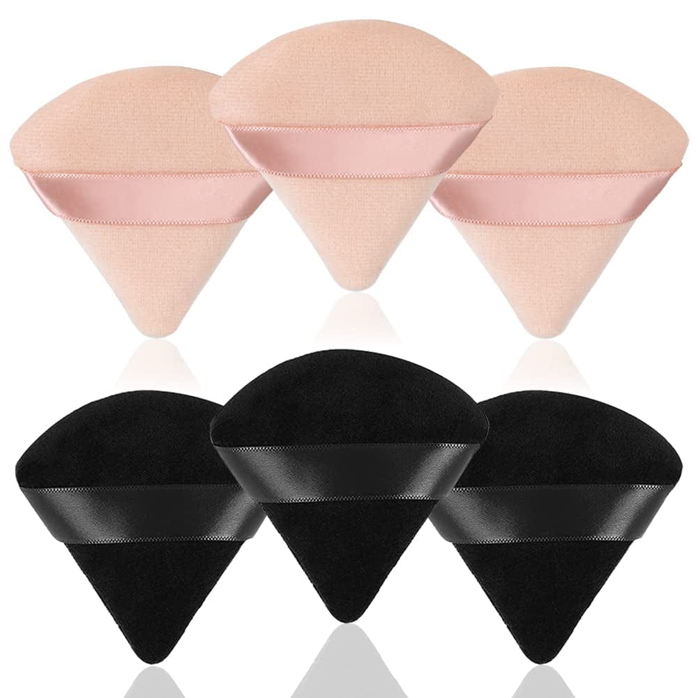 6 Pcs Soft Face Makeup Triangle Powder Puff,Beauty Loose Velour Puff with Strap,Under Eye Contouring Body Cosmetic Foundation Sponge Mineral Wet Dry Powder Puffs for Face Powder Tool (Rose Red) Health & Beauty > Personal Care > Cosmetics > Cosmetic Tools > Makeup Tools BrainKer A# 6 pcs Black+Flesh  