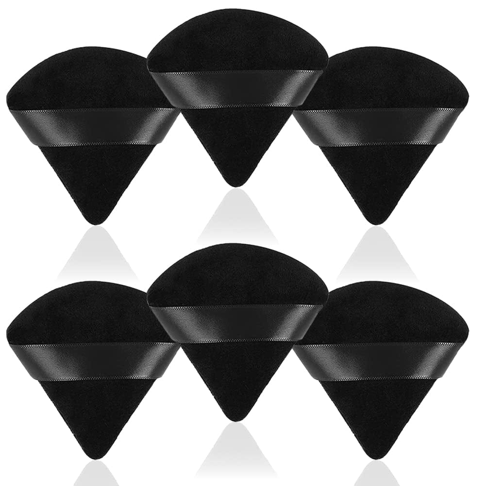6 Pcs Soft Face Makeup Triangle Powder Puff,Beauty Loose Velour Puff with Strap,Under Eye Contouring Body Cosmetic Foundation Sponge Mineral Wet Dry Powder Puffs for Face Powder Tool (Rose Red) Health & Beauty > Personal Care > Cosmetics > Cosmetic Tools > Makeup Tools BrainKer A# 6 pcs Black  