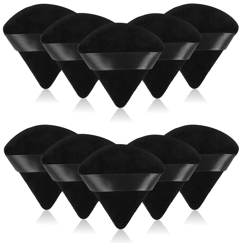 6 Pcs Soft Face Makeup Triangle Powder Puff,Beauty Loose Velour Puff with Strap,Under Eye Contouring Body Cosmetic Foundation Sponge Mineral Wet Dry Powder Puffs for Face Powder Tool (Rose Red) Health & Beauty > Personal Care > Cosmetics > Cosmetic Tools > Makeup Tools BrainKer B# 10 Pcs Black  