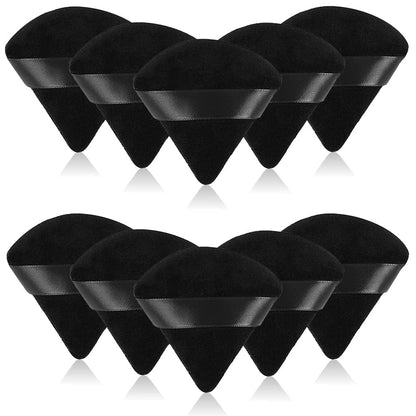 6 Pcs Soft Face Makeup Triangle Powder Puff,Beauty Loose Velour Puff with Strap,Under Eye Contouring Body Cosmetic Foundation Sponge Mineral Wet Dry Powder Puffs for Face Powder Tool (Rose Red) Health & Beauty > Personal Care > Cosmetics > Cosmetic Tools > Makeup Tools BrainKer B# 10 Pcs Black  