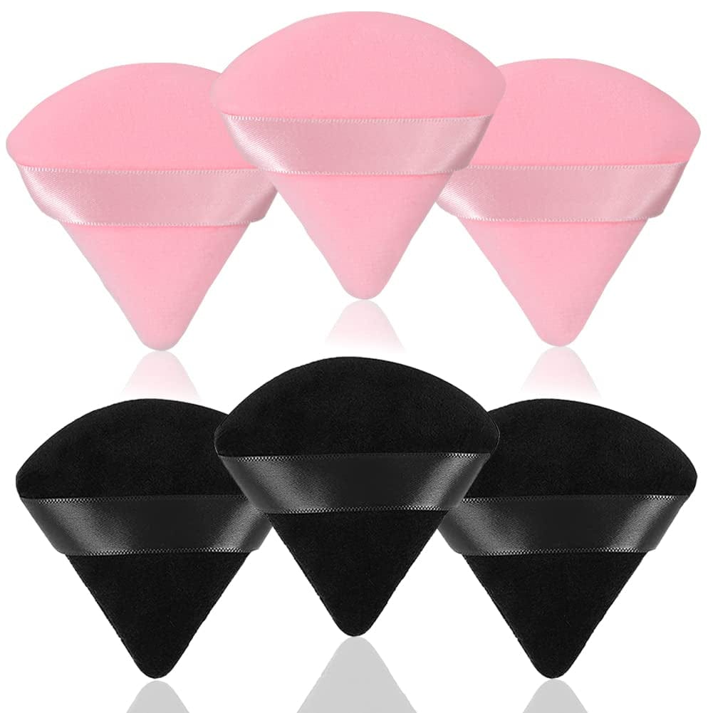 6 Pcs Soft Face Makeup Triangle Powder Puff,Beauty Loose Velour Puff with Strap,Under Eye Contouring Body Cosmetic Foundation Sponge Mineral Wet Dry Powder Puffs for Face Powder Tool (Rose Red) Health & Beauty > Personal Care > Cosmetics > Cosmetic Tools > Makeup Tools BrainKer A# 6 pcs Black+Pink  