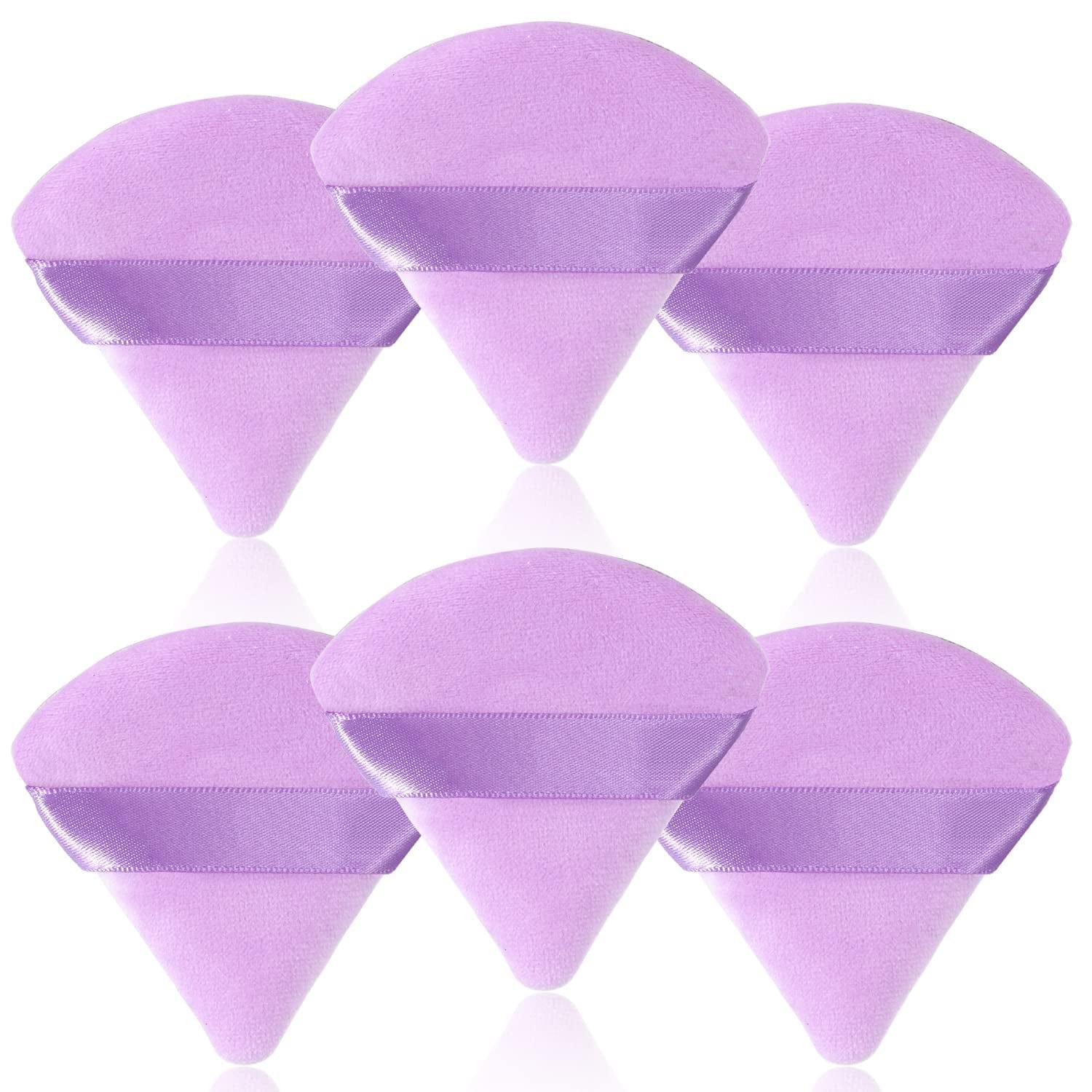 6 Pcs Soft Face Makeup Triangle Powder Puff,Beauty Loose Velour Puff with Strap,Under Eye Contouring Body Cosmetic Foundation Sponge Mineral Wet Dry Powder Puffs for Face Powder Tool (Rose Red) Health & Beauty > Personal Care > Cosmetics > Cosmetic Tools > Makeup Tools BrainKer A# 6 pcs Purple  