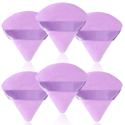 6 Pcs Soft Face Makeup Triangle Powder Puff,Beauty Loose Velour Puff with Strap,Under Eye Contouring Body Cosmetic Foundation Sponge Mineral Wet Dry Powder Puffs for Face Powder Tool (Rose Red) Health & Beauty > Personal Care > Cosmetics > Cosmetic Tools > Makeup Tools BrainKer A# 6 pcs Purple  