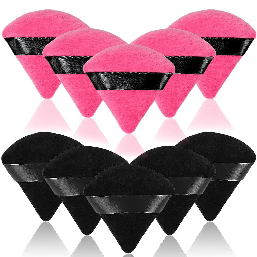 6 Pcs Soft Face Makeup Triangle Powder Puff,Beauty Loose Velour Puff with Strap,Under Eye Contouring Body Cosmetic Foundation Sponge Mineral Wet Dry Powder Puffs for Face Powder Tool (Rose Red) Health & Beauty > Personal Care > Cosmetics > Cosmetic Tools > Makeup Tools BrainKer B# 10 Pcs Black+Rose Red  