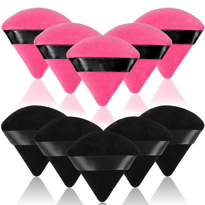 6 Pcs Soft Face Makeup Triangle Powder Puff,Beauty Loose Velour Puff with Strap,Under Eye Contouring Body Cosmetic Foundation Sponge Mineral Wet Dry Powder Puffs for Face Powder Tool (Rose Red) Health & Beauty > Personal Care > Cosmetics > Cosmetic Tools > Makeup Tools BrainKer B# 10 Pcs Black+Rose Red  