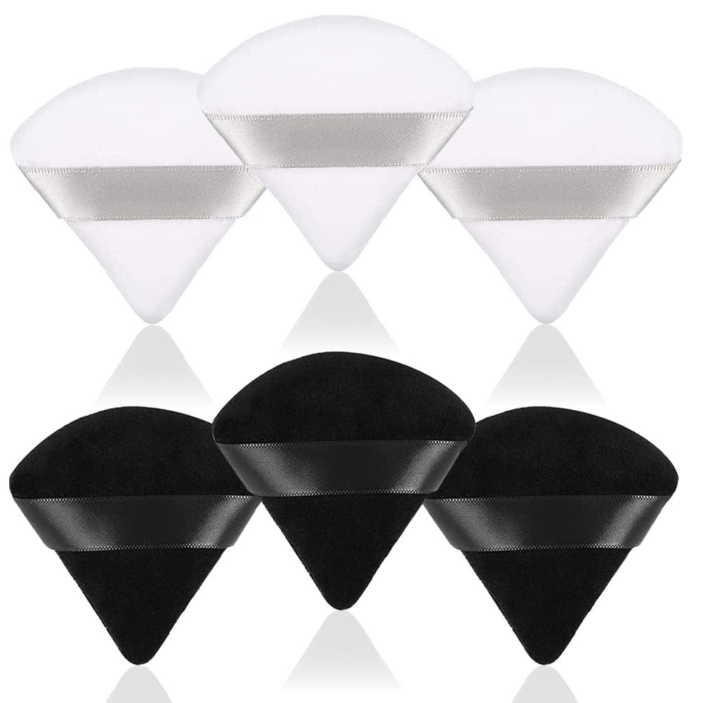 6 Pcs Soft Face Makeup Triangle Powder Puff,Beauty Loose Velour Puff with Strap,Under Eye Contouring Body Cosmetic Foundation Sponge Mineral Wet Dry Powder Puffs for Face Powder Tool (Rose Red) Health & Beauty > Personal Care > Cosmetics > Cosmetic Tools > Makeup Tools BrainKer A# 6 pcs Black+White  