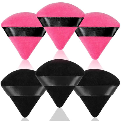 6 Pcs Soft Face Makeup Triangle Powder Puff,Beauty Loose Velour Puff with Strap,Under Eye Contouring Body Cosmetic Foundation Sponge Mineral Wet Dry Powder Puffs for Face Powder Tool (Rose Red) Health & Beauty > Personal Care > Cosmetics > Cosmetic Tools > Makeup Tools BrainKer A# 6 pcs Black+Rose Red  