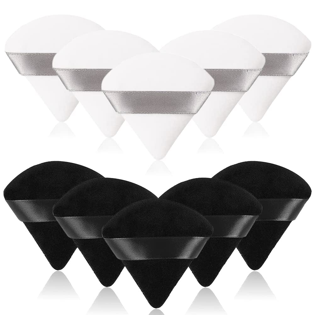 6 Pcs Soft Face Makeup Triangle Powder Puff,Beauty Loose Velour Puff with Strap,Under Eye Contouring Body Cosmetic Foundation Sponge Mineral Wet Dry Powder Puffs for Face Powder Tool (Rose Red) Health & Beauty > Personal Care > Cosmetics > Cosmetic Tools > Makeup Tools BrainKer B# 10 Pcs Black+White  