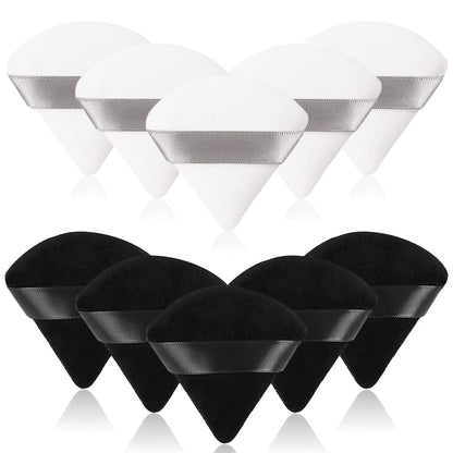 6 Pcs Soft Face Makeup Triangle Powder Puff,Beauty Loose Velour Puff with Strap,Under Eye Contouring Body Cosmetic Foundation Sponge Mineral Wet Dry Powder Puffs for Face Powder Tool (Rose Red) Health & Beauty > Personal Care > Cosmetics > Cosmetic Tools > Makeup Tools BrainKer B# 10 Pcs Black+White  