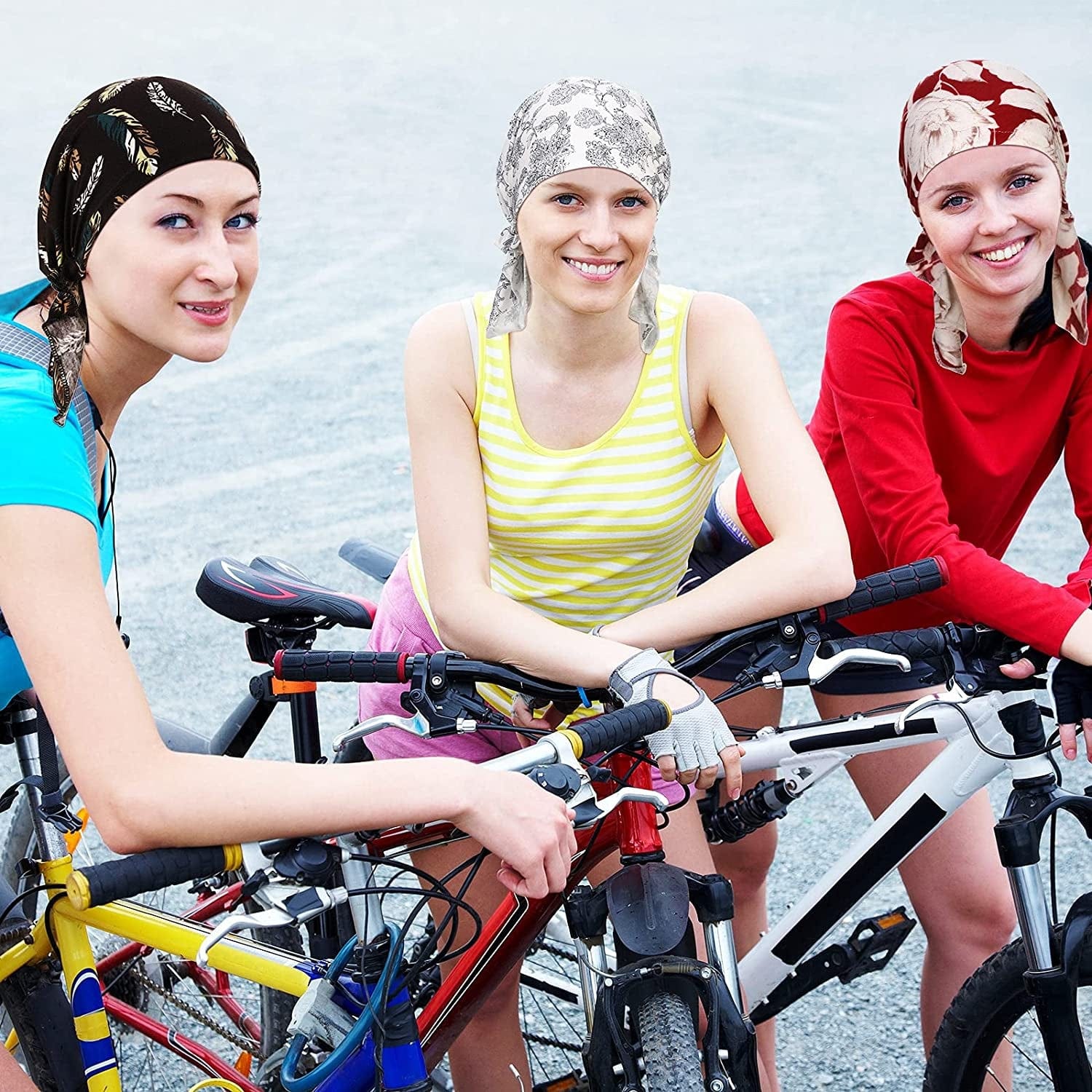 6 Pcs Women Head Scarf Pre-Tied Head Scarves Beanies Covers Cap Stretch Print Sleep Turban Hat Ruffle Beanie Scarf Apparel & Accessories > Clothing Accessories > Headwear Geyoga   