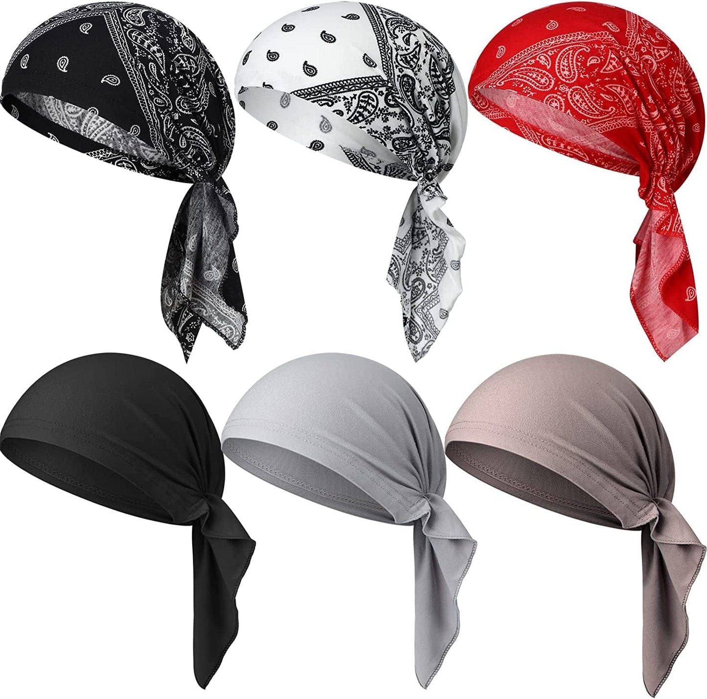 6 Pcs Women Head Scarf Pre-Tied Head Scarves Beanies Covers Cap Stretch Print Sleep Turban Hat Ruffle Beanie Scarf Apparel & Accessories > Clothing Accessories > Headwear Geyoga Retro  