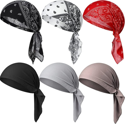 6 Pcs Women Head Scarf Pre-Tied Head Scarves Beanies Covers Cap Stretch Print Sleep Turban Hat Ruffle Beanie Scarf Apparel & Accessories > Clothing Accessories > Headwear Geyoga Retro  