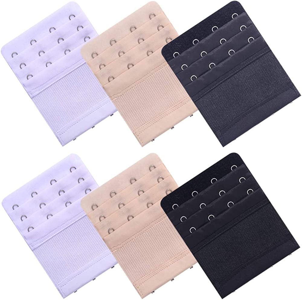 6 Pcs Women'S Bra Extender 2 Hooks/ 3 Hooks/ 4 Hooks Elastic Bra Extension Strap, Bra Lingerie Extenders, White/Black/Beige 4 Hooks