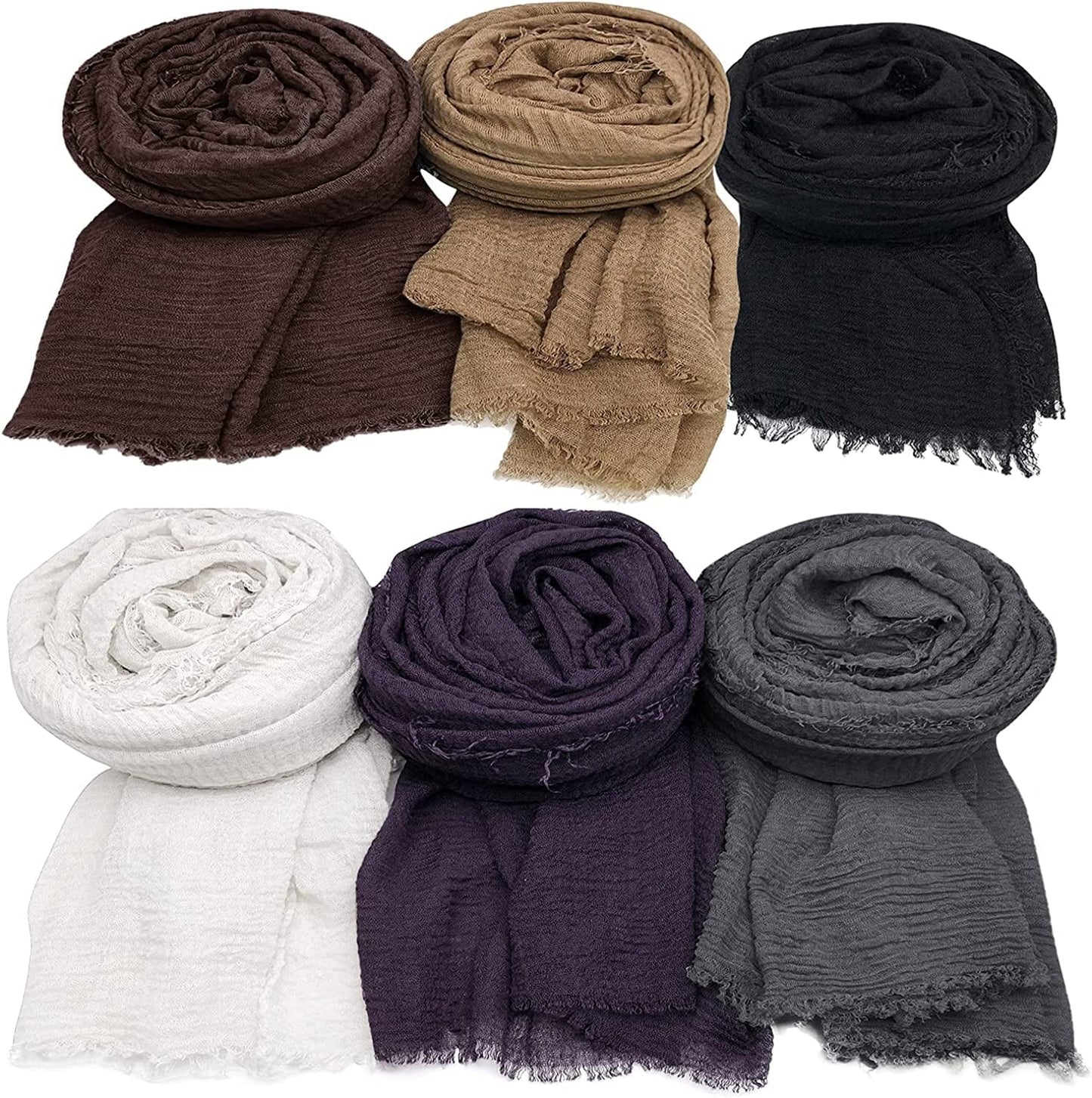 6 PCS Women Scarf Shawl Cotton Hemp for All Season Scarve Wrap Head Scarve, Mixed Color Apparel & Accessories > Clothing Accessories > Scarves & Shawls Axe Sickle Black Khaki Gray White Purple Brown Large 