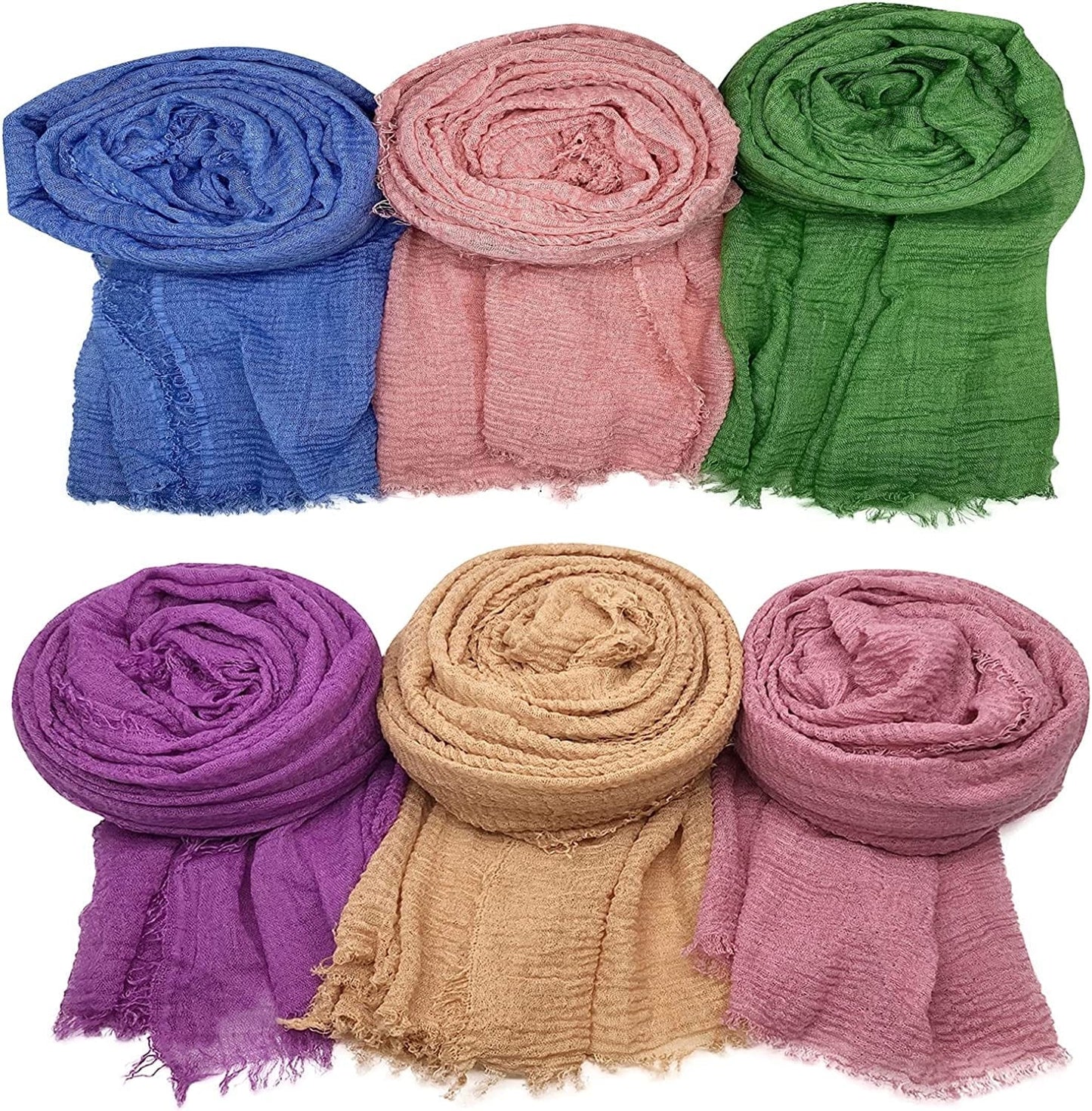 6 PCS Women Scarf Shawl Cotton Hemp for All Season Scarve Wrap Head Scarve, Mixed Color Apparel & Accessories > Clothing Accessories > Scarves & Shawls Axe Sickle Blue Green Red Purple Yellow Pink Large 