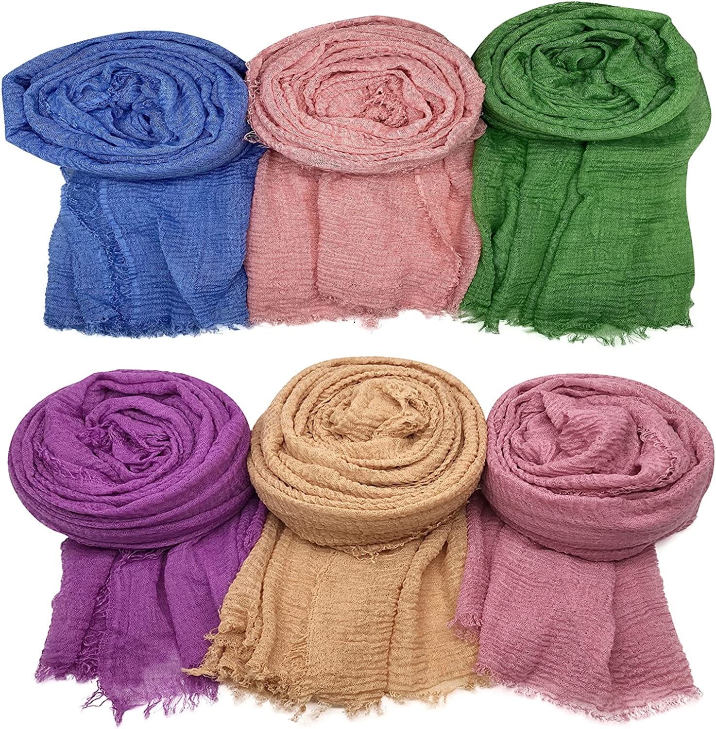 6 PCS Women Scarf Shawl Cotton Hemp for All Season Scarve Wrap Head Scarve, Mixed Color Apparel & Accessories > Clothing Accessories > Scarves & Shawls Axe Sickle Blue Green Red Purple Yellow Pink Large 