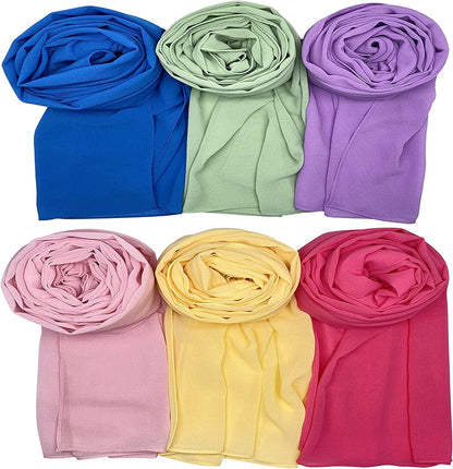 6 Pcs Women Scarf Soft Chiffon Shawl Travel Sunscreen Wrap Scarf Multicolor Apparel & Accessories > Clothing Accessories > Scarves & Shawls Hulless Multicolor B 70 x 28 inch 