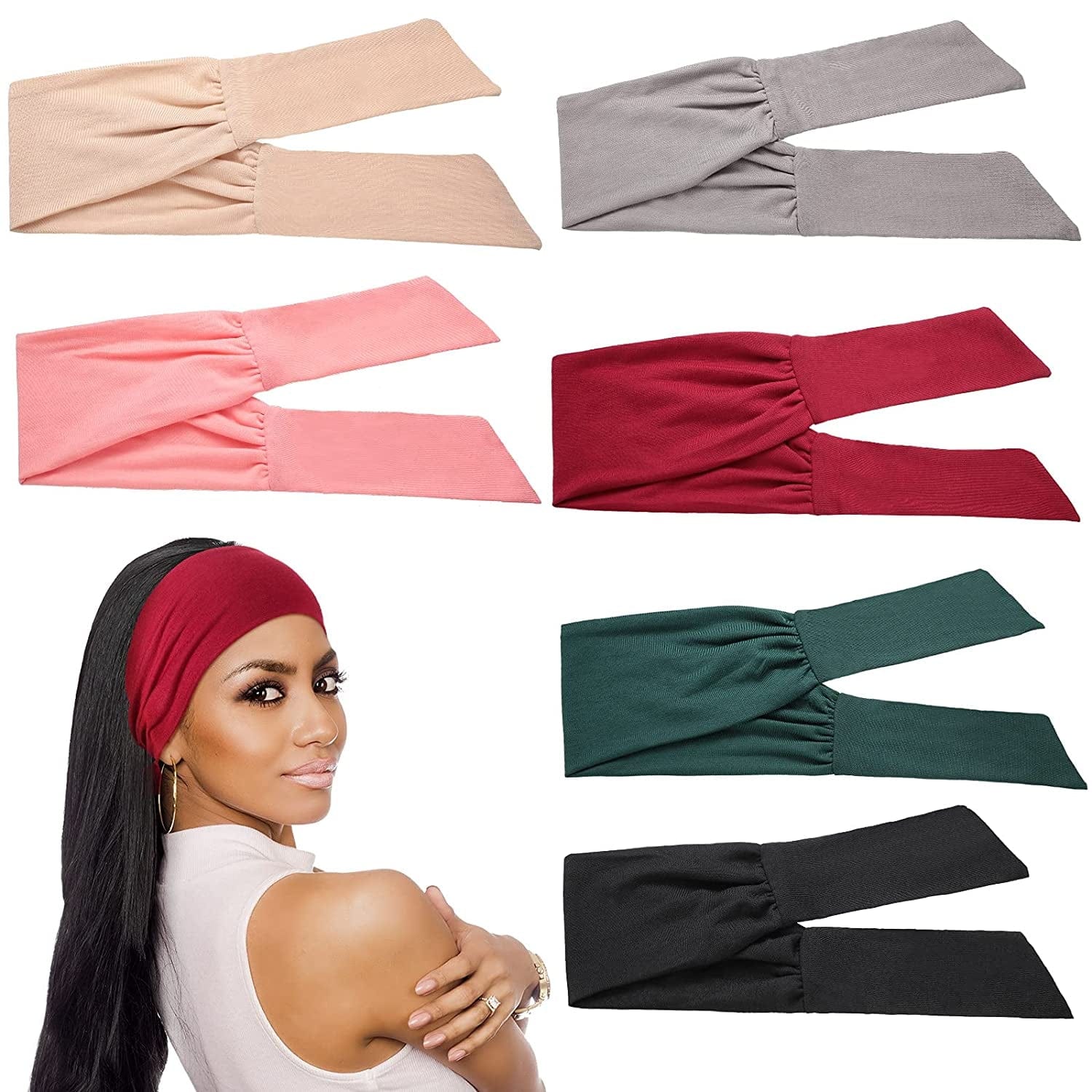 6 Pieces Adjustable Headbands for Women Knotted Headbands African Headband Yoga Elastic Non-Slip Floral Hair Bands for Running Hiking Cycling Workout (Elegant Patterns) Apparel & Accessories > Clothing Accessories > Bandanas & Headties WILLBOND Without Patterns  