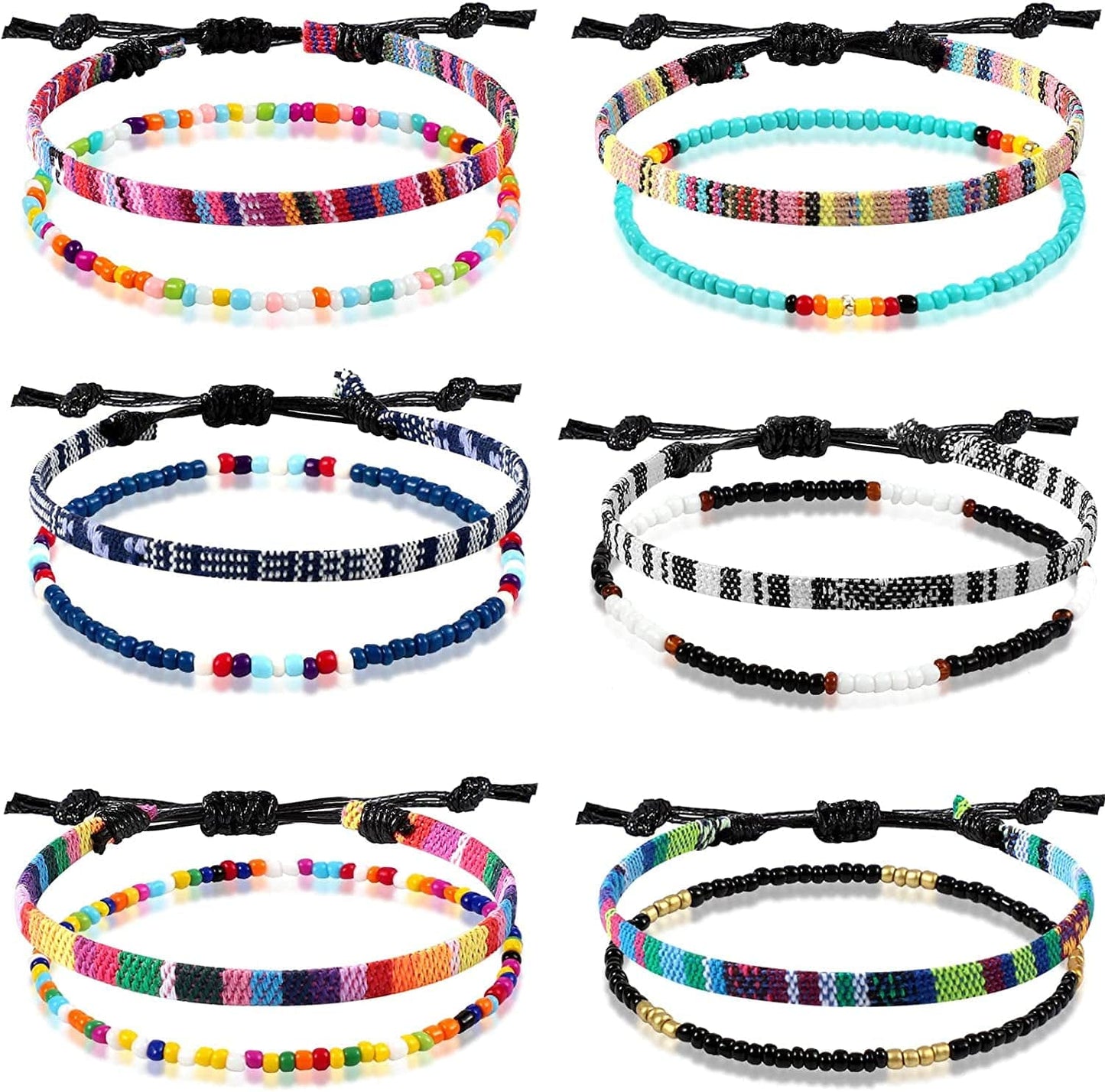 6 Pieces Ankle Bracelet Adjustable Boho Surfer Anklet Bracelet Thin Rope Unisex Handmade Beach Anklet Boho Colorful Ankle Bracelet Bohemia Anklet Chain Jewelry Festival Accessories Apparel & Accessories > Jewelry > Anklets Jadive Stretchy Style  