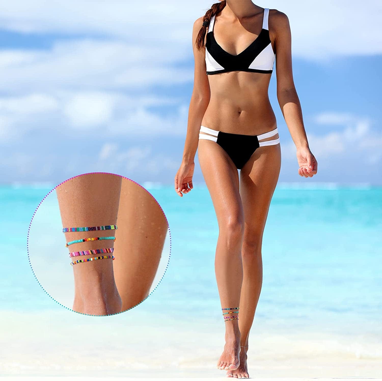6 Pieces Ankle Bracelet Adjustable Boho Surfer Anklet Bracelet Thin Rope Unisex Handmade Beach Anklet Boho Colorful Ankle Bracelet Bohemia Anklet Chain Jewelry Festival Accessories Apparel & Accessories > Jewelry > Anklets Jadive   