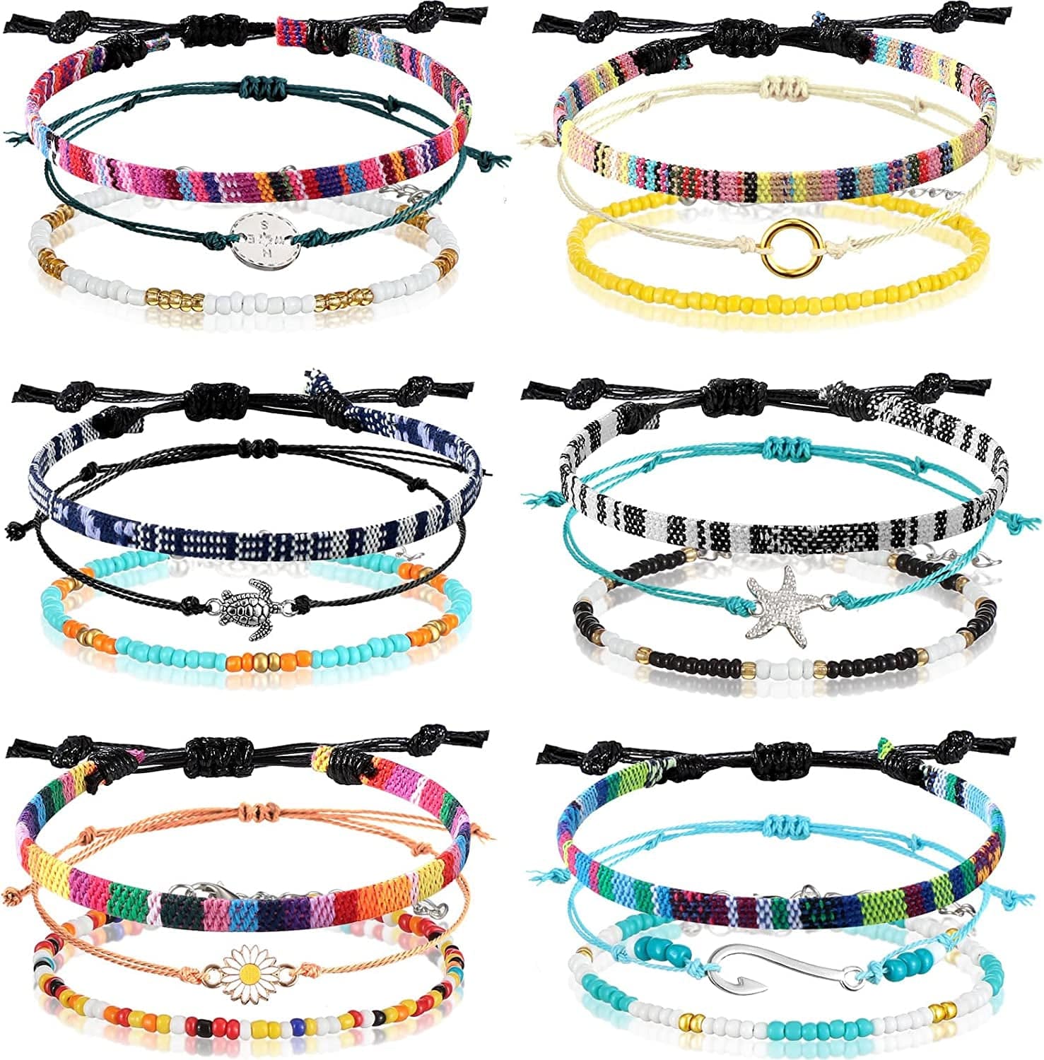 6 Pieces Ankle Bracelet Adjustable Boho Surfer Anklet Bracelet Thin Rope Unisex Handmade Beach Anklet Boho Colorful Ankle Bracelet Bohemia Anklet Chain Jewelry Festival Accessories Apparel & Accessories > Jewelry > Anklets Jadive Ocean Style  