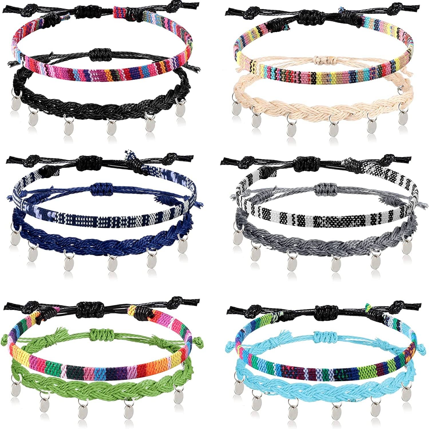 6 Pieces Ankle Bracelet Adjustable Boho Surfer Anklet Bracelet Thin Rope Unisex Handmade Beach Anklet Boho Colorful Ankle Bracelet Bohemia Anklet Chain Jewelry Festival Accessories Apparel & Accessories > Jewelry > Anklets Jadive Pendant Style  