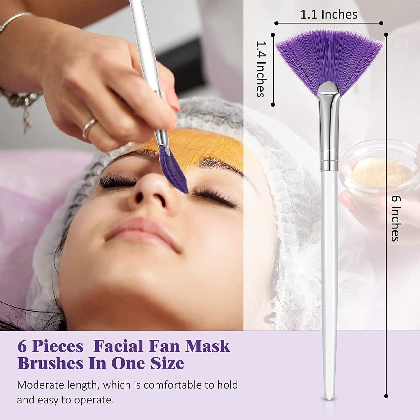 6 Pieces Fan Mask Brushes Soft Fan Facial Mask Applicator Tools Brush Makeup Brushes Cosmetic Tools with Handle for Peel Mask Makeup Women Girls (Purple Hair) Health & Beauty > Personal Care > Cosmetics > Cosmetic Tools > Makeup Tools Maitys   