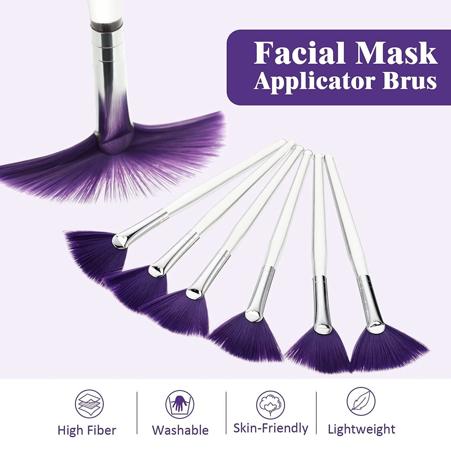 6 Pieces Fan Mask Brushes Soft Fan Facial Mask Applicator Tools Brush Makeup Brushes Cosmetic Tools with Handle for Peel Mask Makeup Women Girls (Purple Hair) Health & Beauty > Personal Care > Cosmetics > Cosmetic Tools > Makeup Tools Maitys   