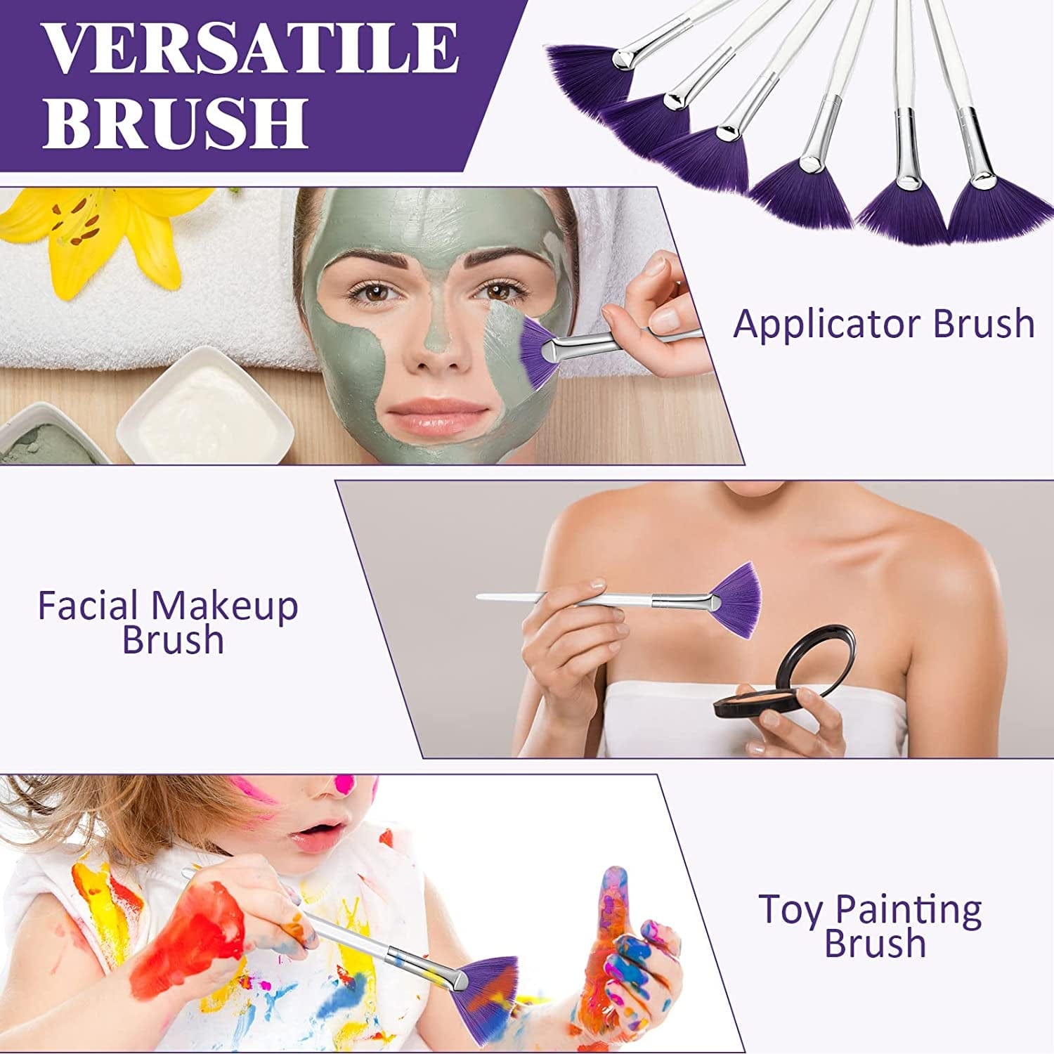 6 Pieces Fan Mask Brushes Soft Fan Facial Mask Applicator Tools Brush Makeup Brushes Cosmetic Tools with Handle for Peel Mask Makeup Women Girls (Purple Hair) Health & Beauty > Personal Care > Cosmetics > Cosmetic Tools > Makeup Tools Maitys   