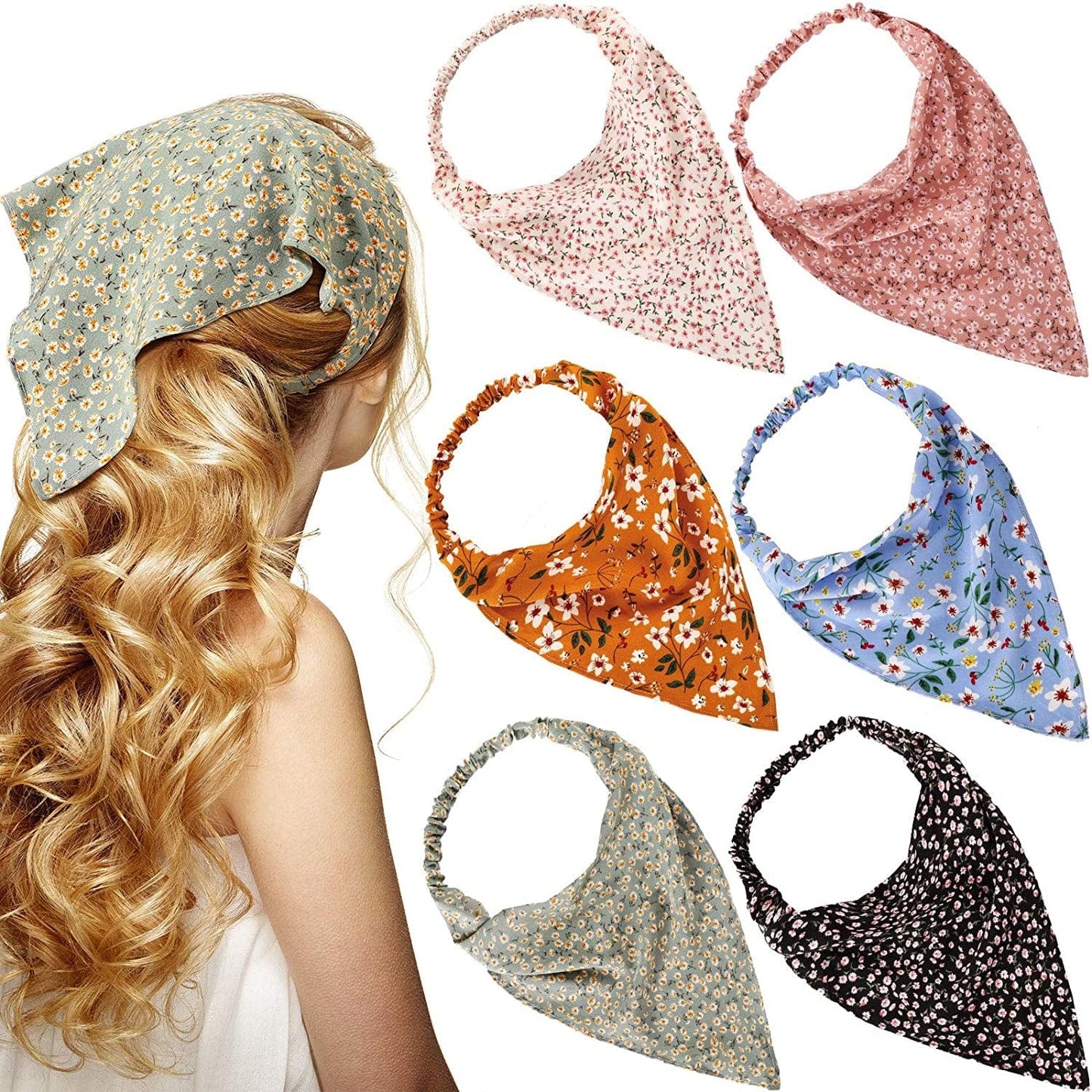 6 Pieces Floral Elastic Hair Bandanas Scarf Headband Chiffon Head Kerchief Floral Printed Turban Boho Headbands Hair Bandanas with Hair Clips for Women Girls Hair Accessories (Classic Floral Patterns) Apparel & Accessories > Clothing Accessories > Bandanas & Headties Syhood Classic Floral Patterns  
