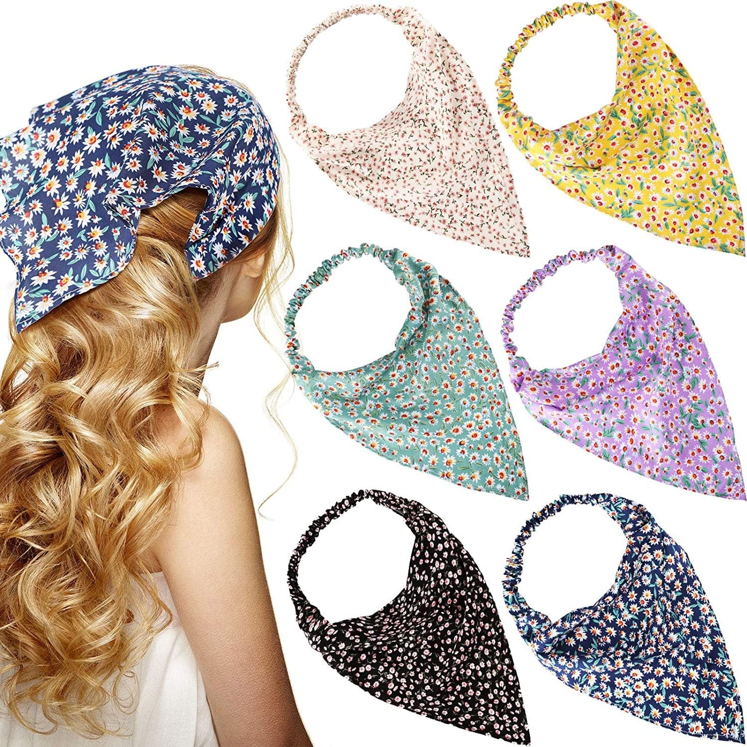 6 Pieces Floral Elastic Hair Bandanas Scarf Headband Chiffon Head Kerchief Floral Printed Turban Boho Headbands Hair Bandanas with Hair Clips for Women Girls Hair Accessories (Classic Floral Patterns) Apparel & Accessories > Clothing Accessories > Bandanas & Headties Syhood Pretty Floral Patterns  
