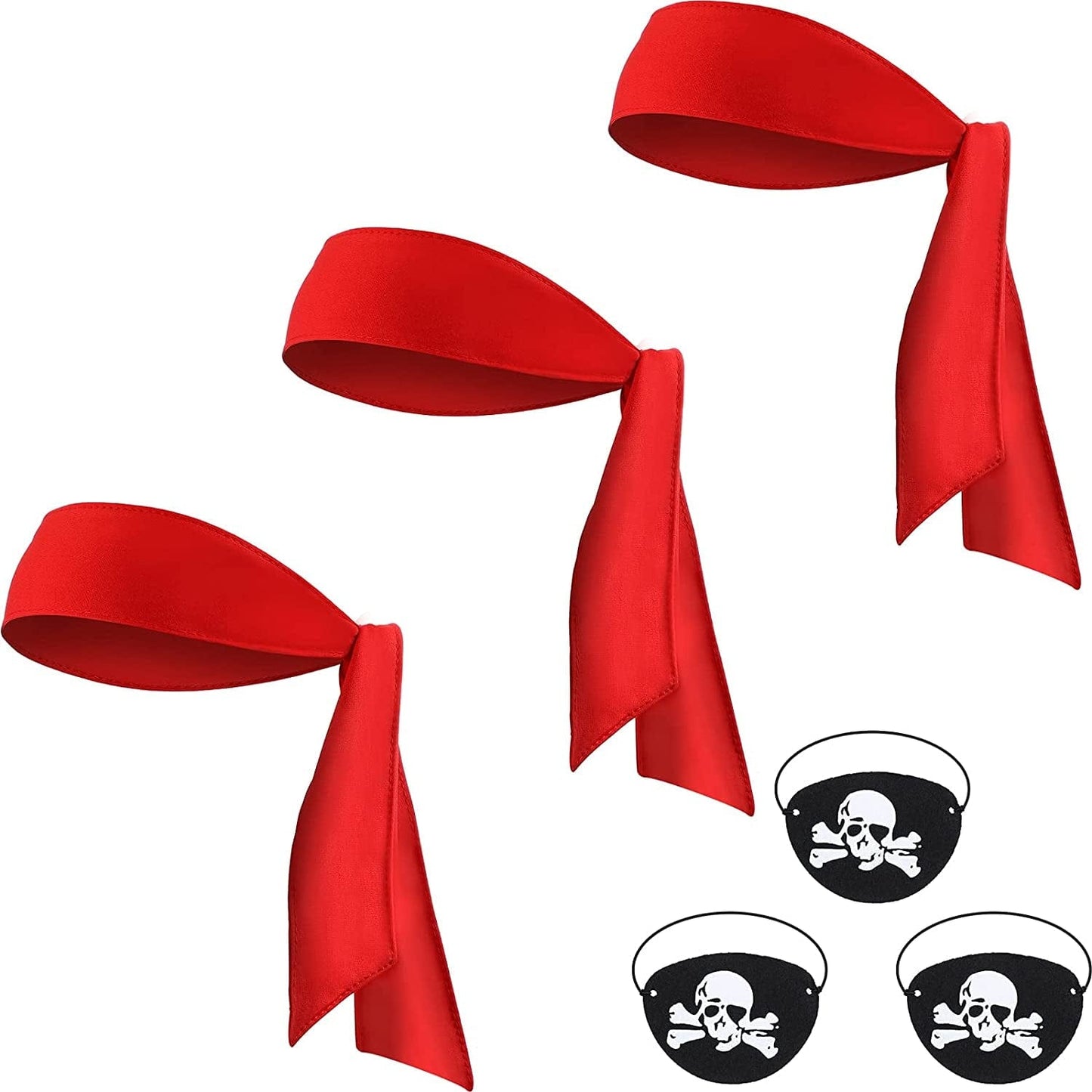 6 Pieces Halloween Pirate Party Favor Supplies, Pirate Accessories Include 3 Red Tie Headband Pirate Head Bandana 3 Black Pirate Eye Patches Skull Crossbone Captain Eye Covers for Woman Apparel & Accessories > Clothing Accessories > Bandanas & Headties Frienda   