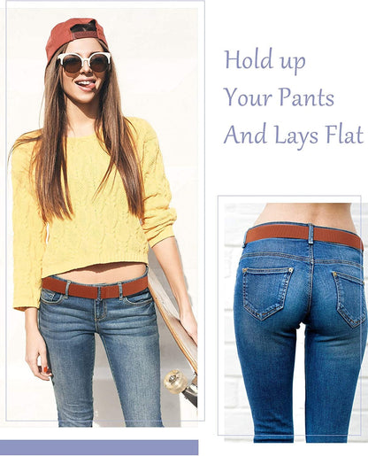 6 Pieces Invisible Belts No Show Women'S Stretch Belt Adjustable Elastic Belts with Flat Buckle for Jeans Pants Dresses Apparel & Accessories > Clothing Accessories > Belts SATINIOR   