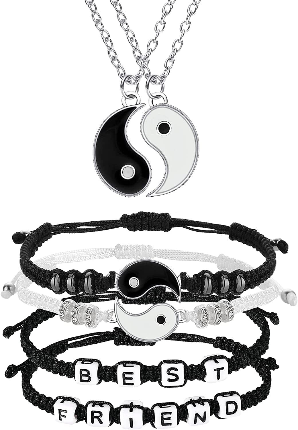 6 Pieces Matching Yin Yang Friend Couple Bracelets with Necklace Set, Adjustable Waterproof Handmade Cord Relationship Bracelets for Friendship Boyfriend Girlfriend Apparel & Accessories > Jewelry > Bracelets Yaomiao Alphabet Style  