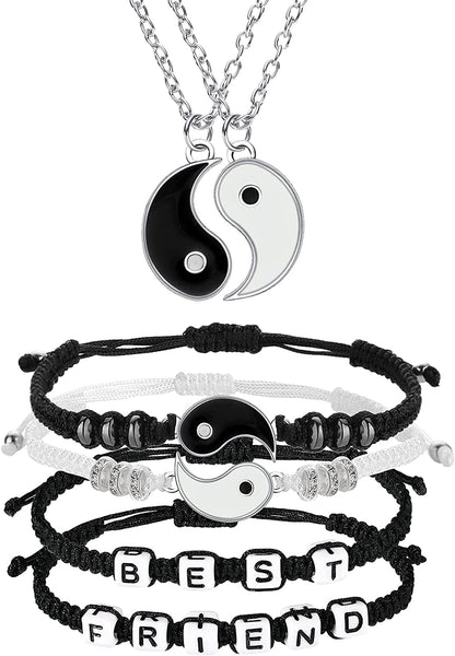6 Pieces Matching Yin Yang Friend Couple Bracelets with Necklace Set, Adjustable Waterproof Handmade Cord Relationship Bracelets for Friendship Boyfriend Girlfriend Apparel & Accessories > Jewelry > Bracelets Yaomiao Alphabet Style  