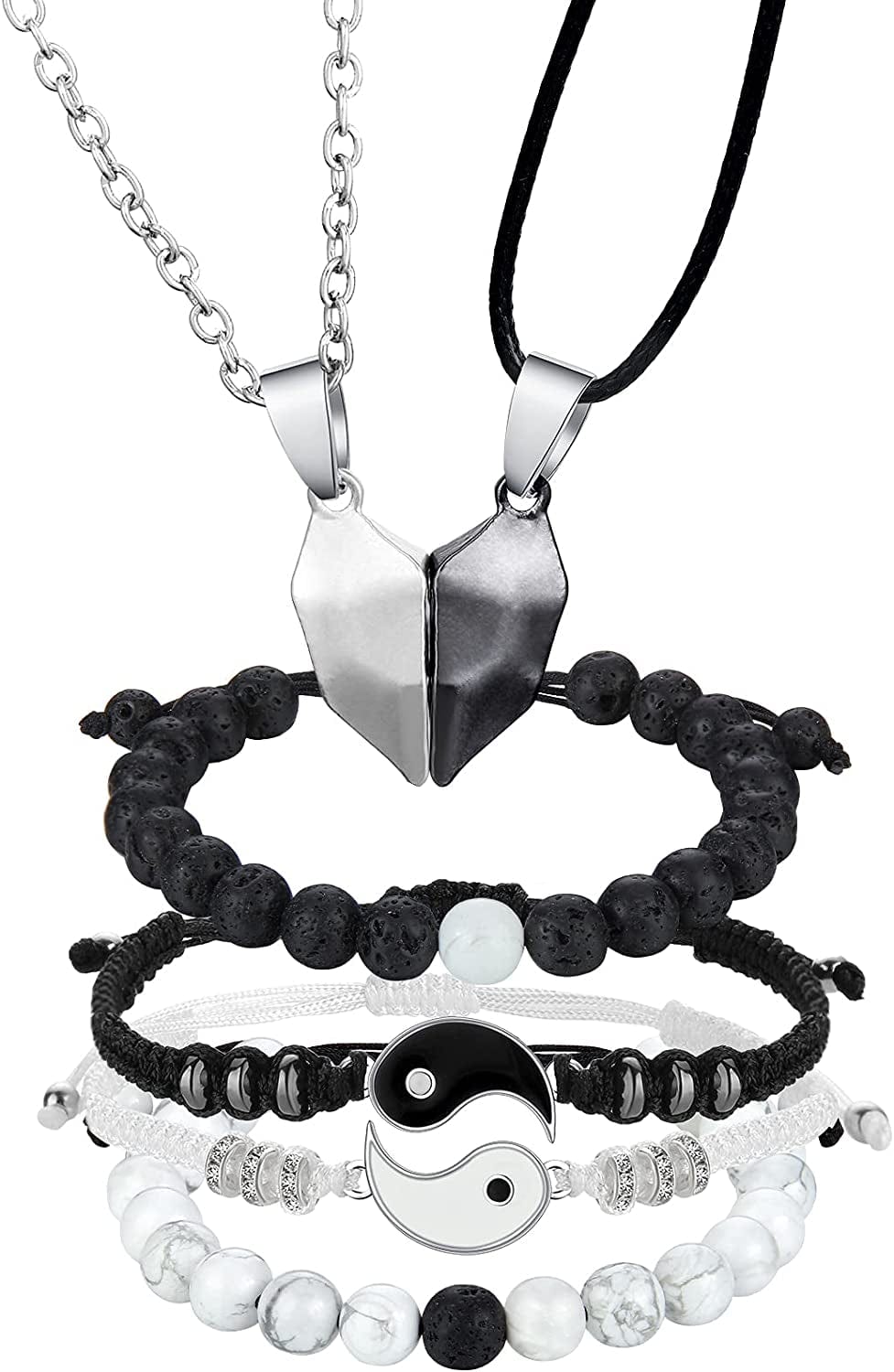 6 Pieces Matching Yin Yang Friend Couple Bracelets with Necklace Set, Adjustable Waterproof Handmade Cord Relationship Bracelets for Friendship Boyfriend Girlfriend Apparel & Accessories > Jewelry > Bracelets Yaomiao Bright Style  