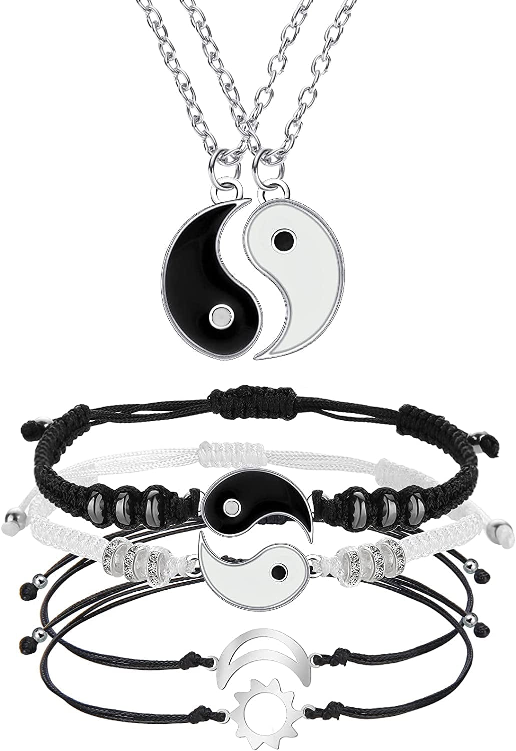 6 Pieces Matching Yin Yang Friend Couple Bracelets with Necklace Set, Adjustable Waterproof Handmade Cord Relationship Bracelets for Friendship Boyfriend Girlfriend Apparel & Accessories > Jewelry > Bracelets Yaomiao Retro Style  