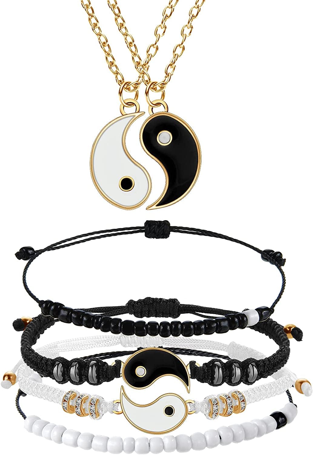 6 Pieces Matching Yin Yang Friend Couple Bracelets with Necklace Set, Adjustable Waterproof Handmade Cord Relationship Bracelets for Friendship Boyfriend Girlfriend Apparel & Accessories > Jewelry > Bracelets Yaomiao Elegant Style  