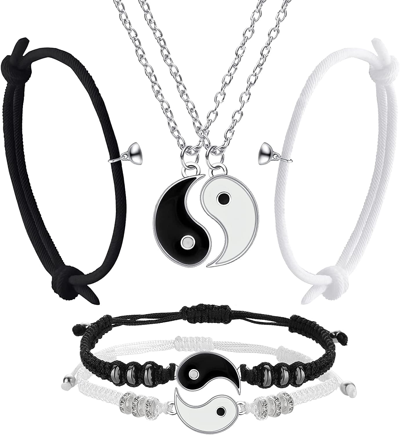 6 Pieces Matching Yin Yang Friend Couple Bracelets with Necklace Set, Adjustable Waterproof Handmade Cord Relationship Bracelets for Friendship Boyfriend Girlfriend Apparel & Accessories > Jewelry > Bracelets Yaomiao Delicate Styl  