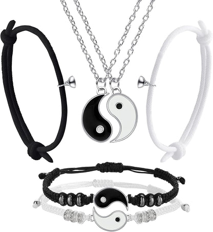 6 Pieces Matching Yin Yang Friend Couple Bracelets with Necklace Set, Adjustable Waterproof Handmade Cord Relationship Bracelets for Friendship Boyfriend Girlfriend Apparel & Accessories > Jewelry > Bracelets Yaomiao Delicate Styl  