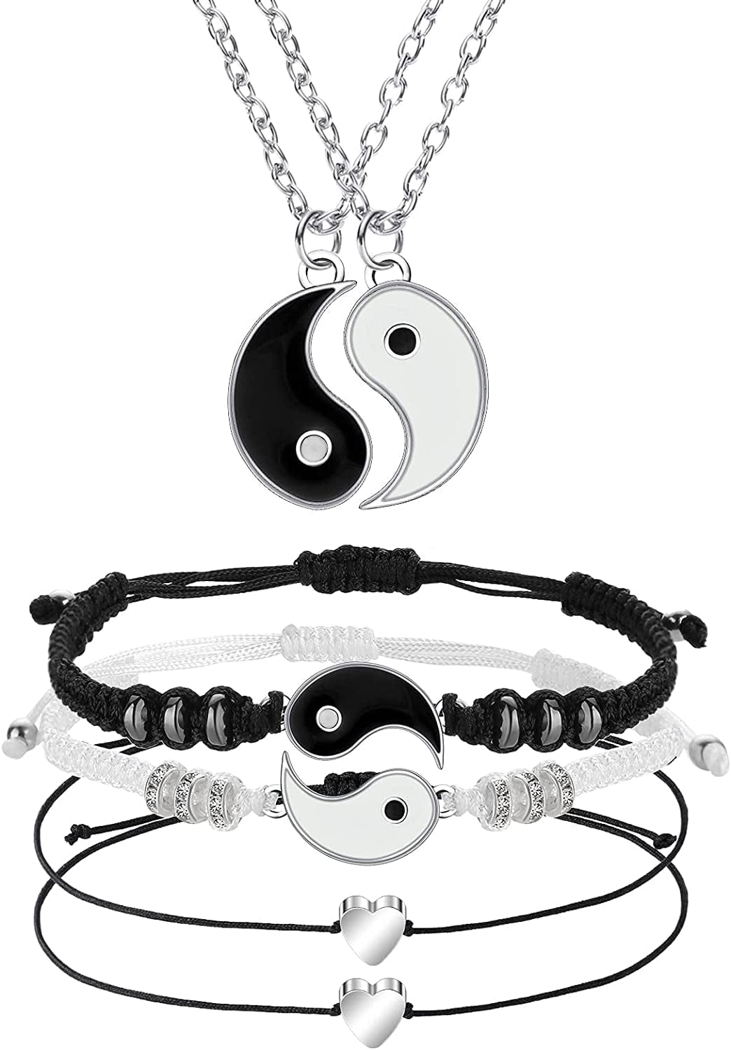 6 Pieces Matching Yin Yang Friend Couple Bracelets with Necklace Set, Adjustable Waterproof Handmade Cord Relationship Bracelets for Friendship Boyfriend Girlfriend Apparel & Accessories > Jewelry > Bracelets Yaomiao Fresh Style  