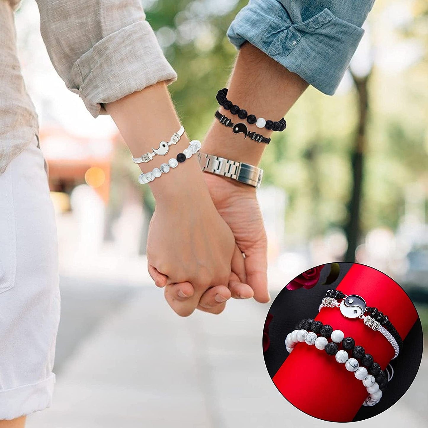 6 Pieces Matching Yin Yang Friend Couple Bracelets with Necklace Set, Adjustable Waterproof Handmade Cord Relationship Bracelets for Friendship Boyfriend Girlfriend Apparel & Accessories > Jewelry > Bracelets Yaomiao   