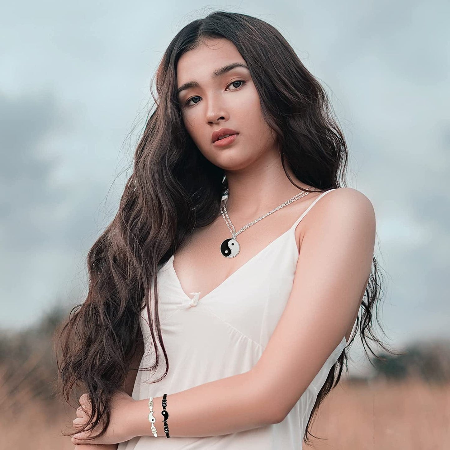 6 Pieces Matching Yin Yang Friend Couple Bracelets with Necklace Set, Adjustable Waterproof Handmade Cord Relationship Bracelets for Friendship Boyfriend Girlfriend Apparel & Accessories > Jewelry > Bracelets Yaomiao   