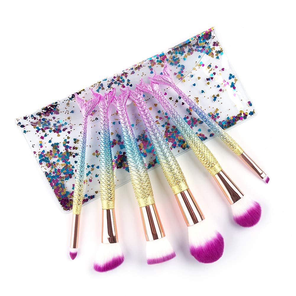 6 Pieces Mermaid Makeup Brush Set Lovely Makeup Brush Kit for Girls Portable Beauty Cosmetic Tools Women Cosmetic Concealer Brush Health & Beauty > Personal Care > Cosmetics > Cosmetic Tools > Makeup Tools L-way   