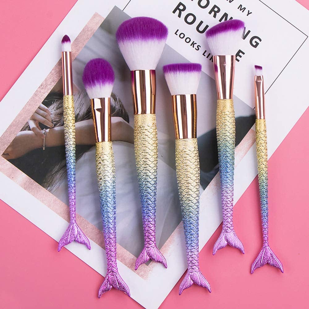 6 Pieces Mermaid Makeup Brush Set Lovely Makeup Brush Kit for Girls Portable Beauty Cosmetic Tools Women Cosmetic Concealer Brush Health & Beauty > Personal Care > Cosmetics > Cosmetic Tools > Makeup Tools L-way   