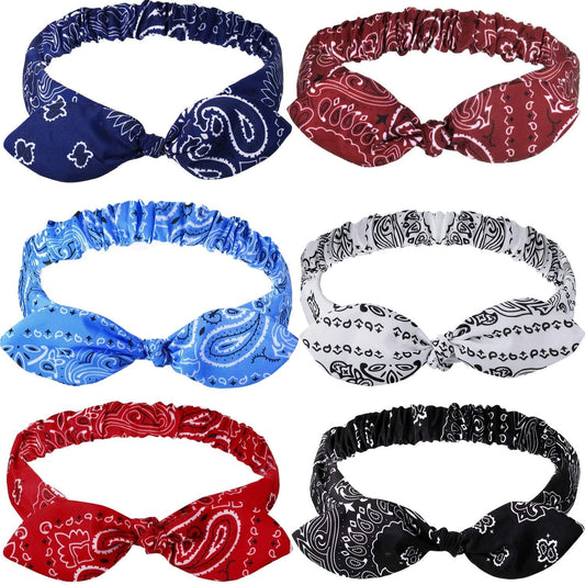 6 Pieces Paisley Bandana Headband Boho Bow for Women with Elastic Yoga Headband Adjustable Turban Headwrap (Style B) Apparel & Accessories > Clothing Accessories > Bandanas & Headties WILLBOND   